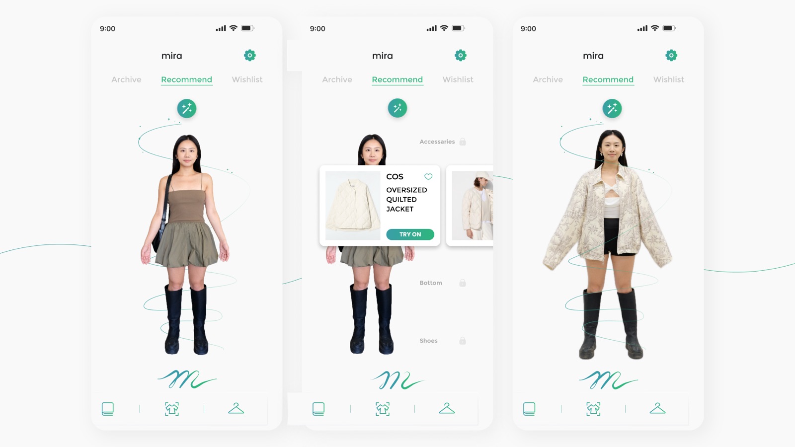 Recommended outfits that can be shuffled and explored