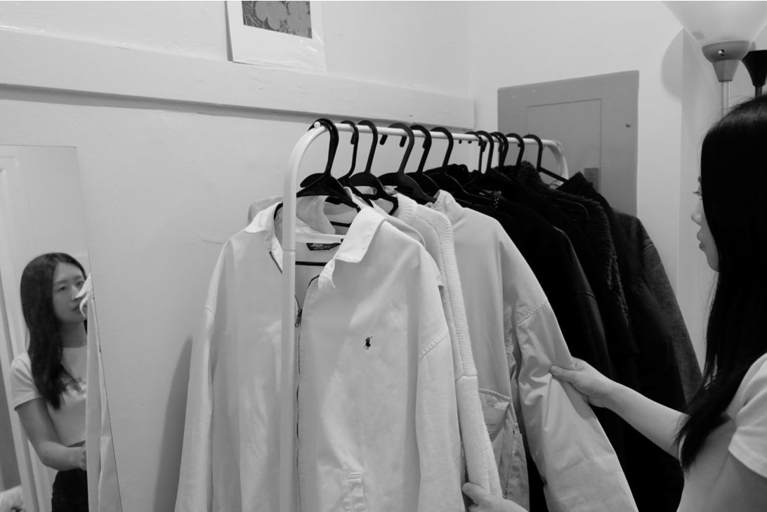 Illustration of an overflowing wardrobe with nothing to wear